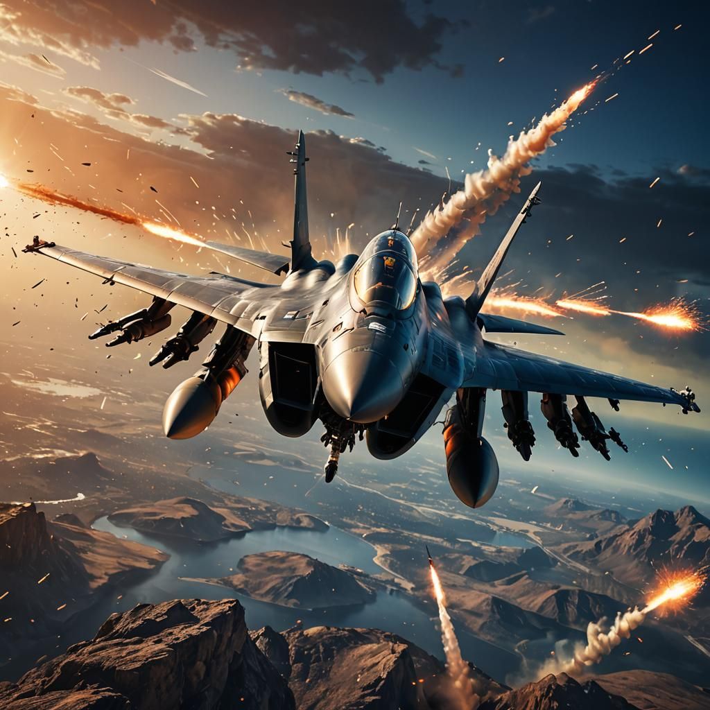 Jet Fighter Launches Flares in Splash Art Style