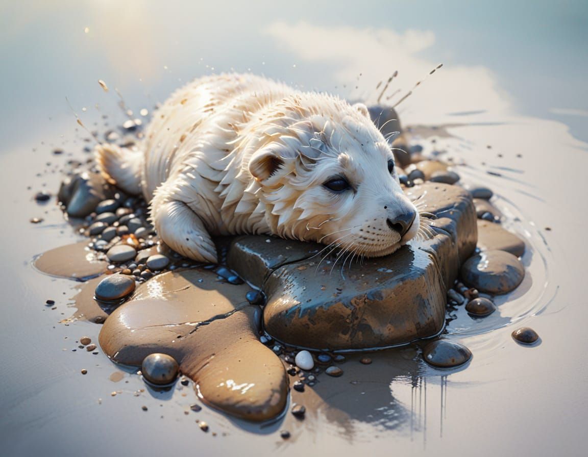 Baby Seal on Pebble Beach with Golden Hour Light