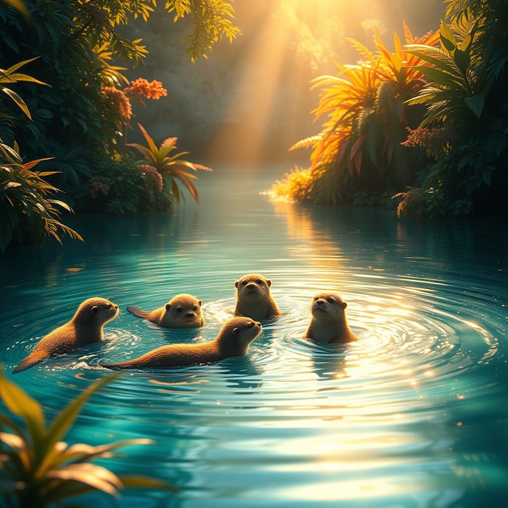 Whimsical Otter Haven in a Dreamlike Landscape