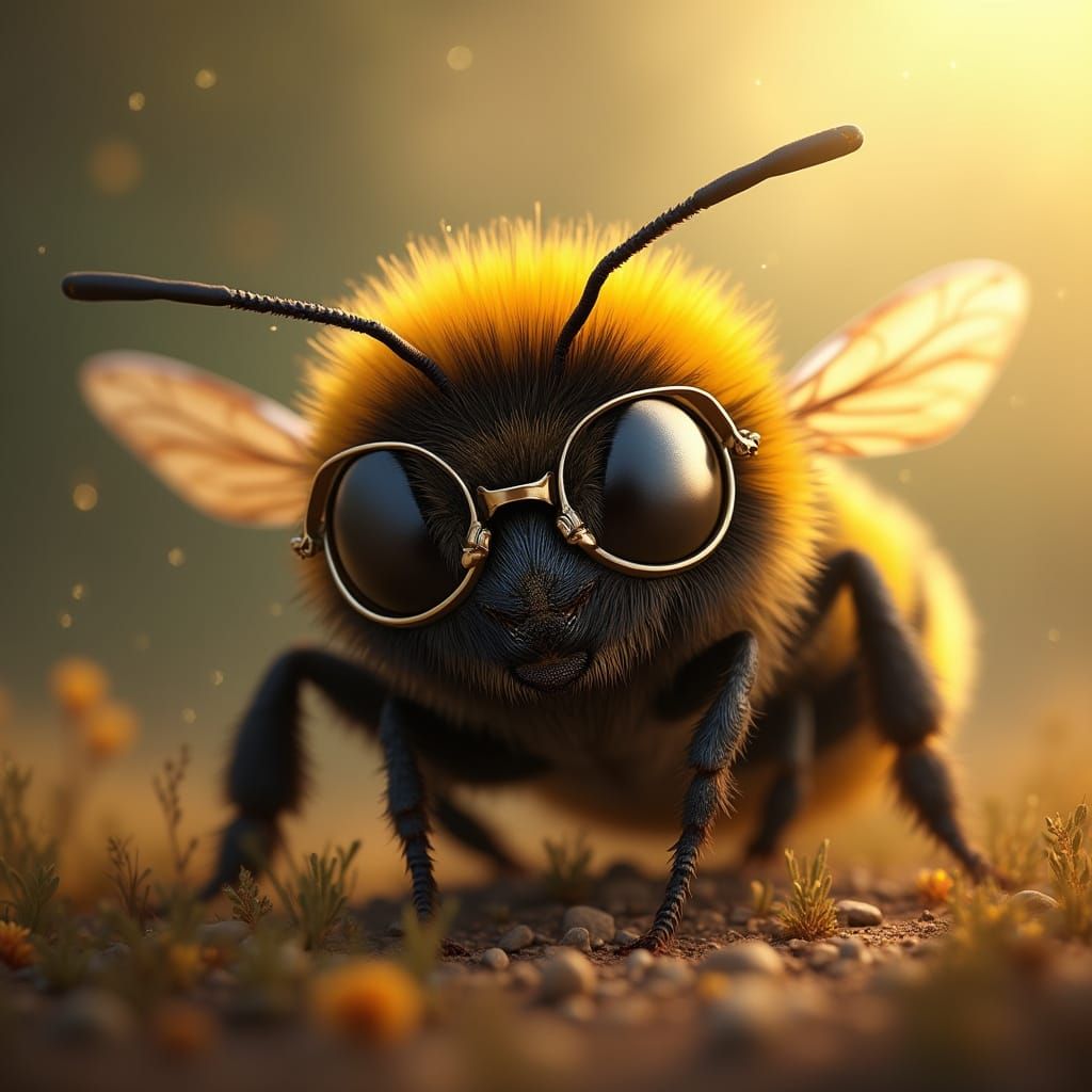 Dreamy Bumblebee with Glasses in Warm Light