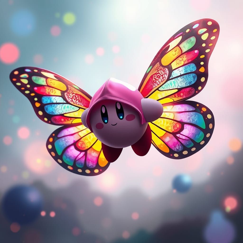 Flying with Rainbow Wings in Futuristic Whimsy