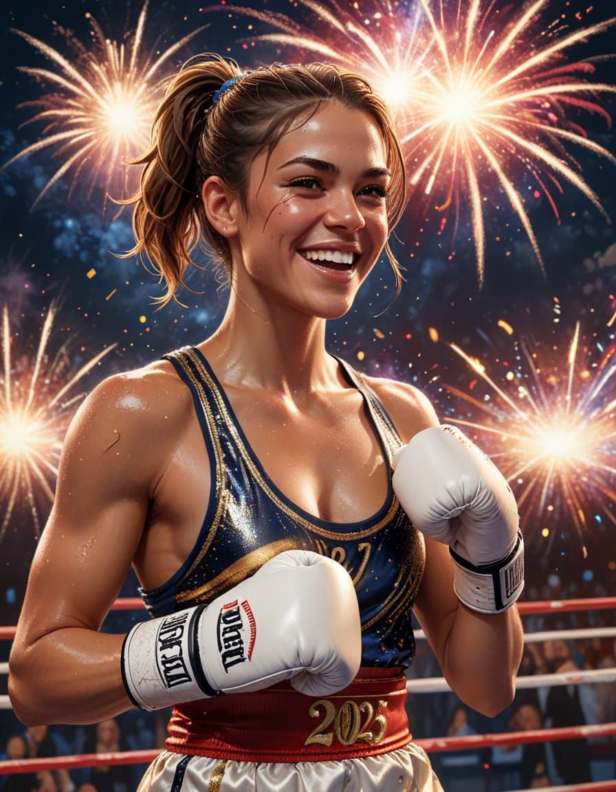 Vibrant Boxer Rings in New Year with Fireworks