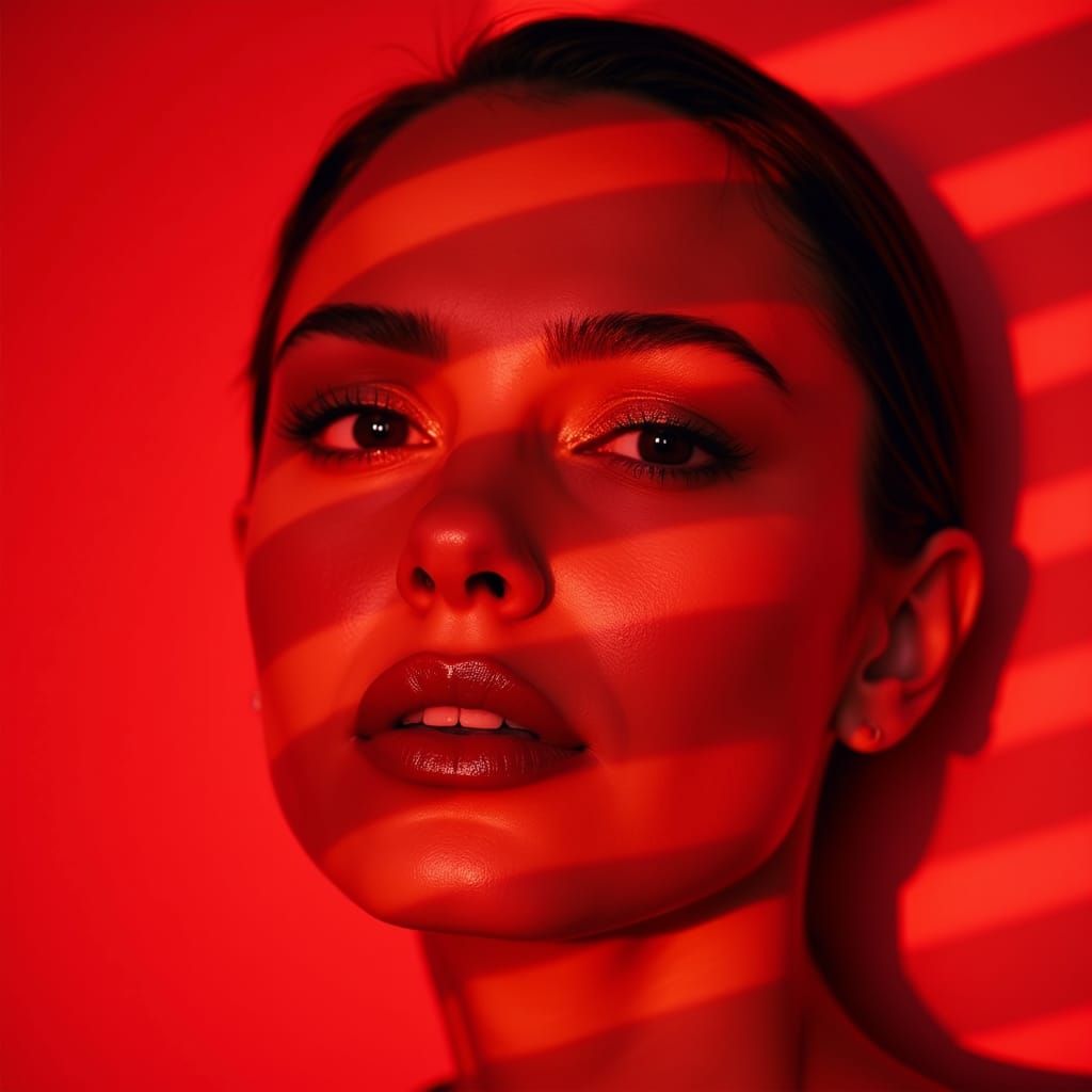Woman's Face in Pale Red Light