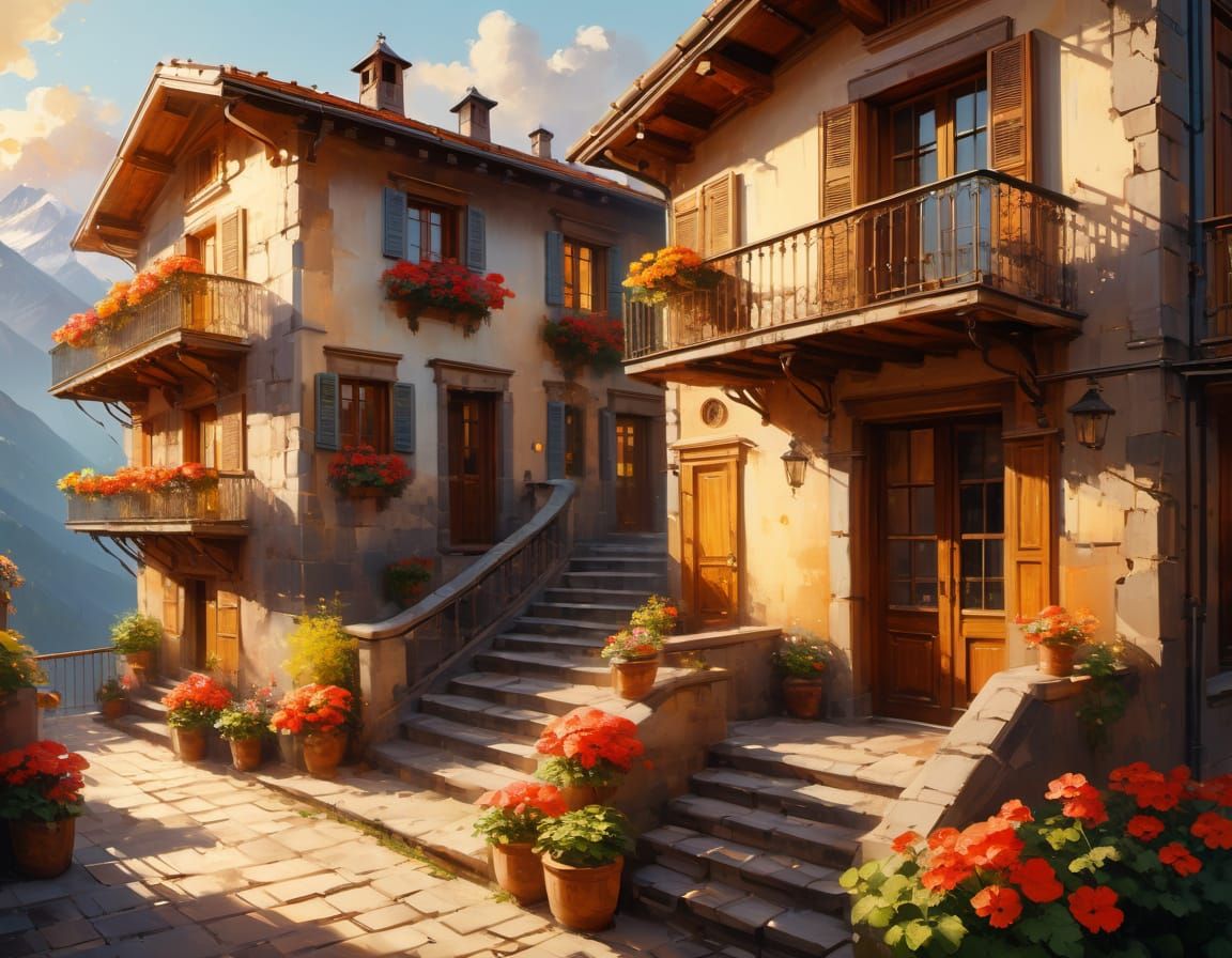 Serene Alpine Village in Vibrant Summer Light