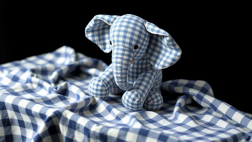 Vintage-Inspired Stuffed Elephant in Checked Paradise