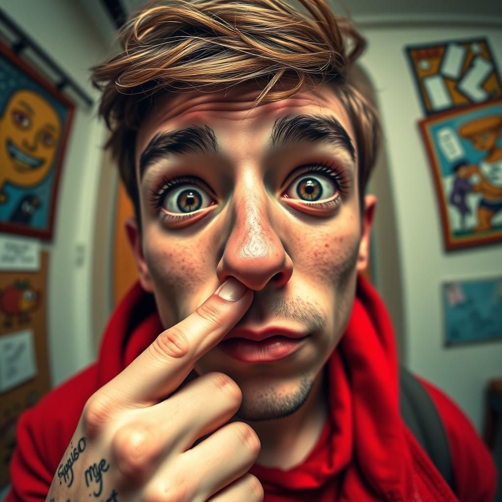 Humorous Caricature of Man with Distorted Face