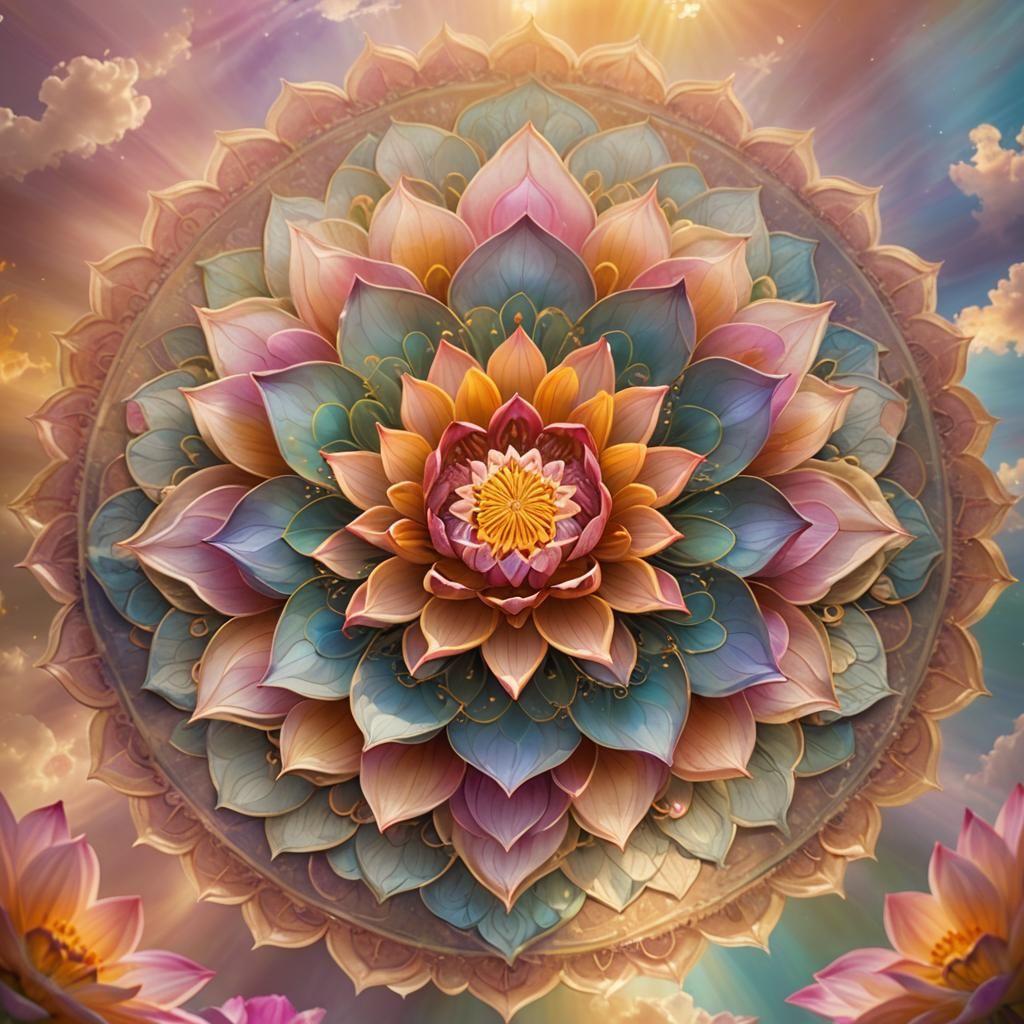 Dreamlike Mandala Art with Lotus Flower