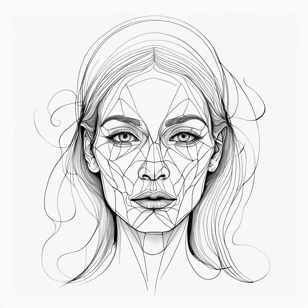 Elegant Continuous Line Portrait of a Woman in Ukiyo-e Style