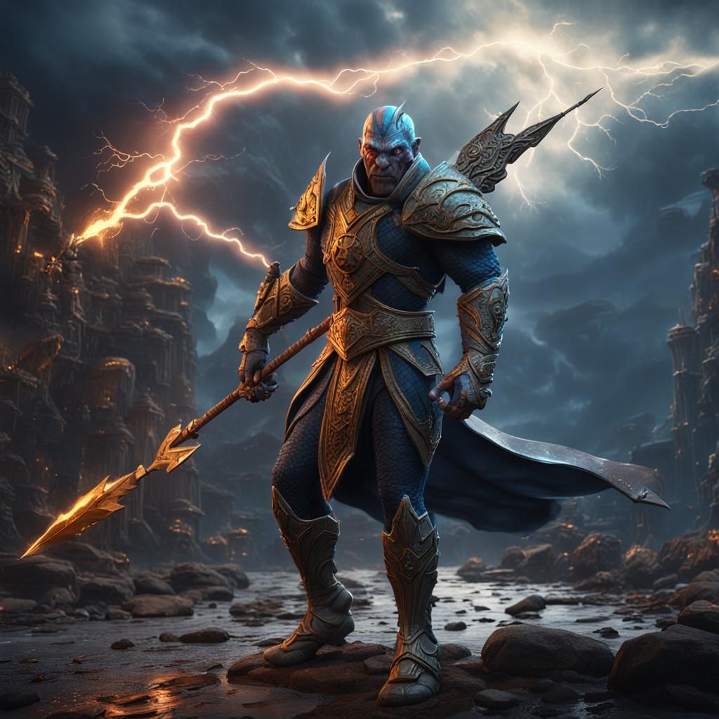 Imp Warrior with Lightning Javelin in Fantasy Art