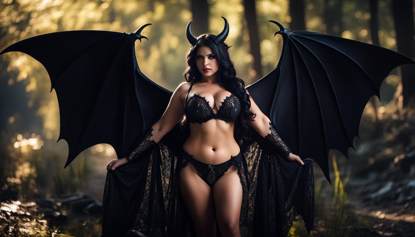 Chubby Demoness Knight in Abyss: Photorealistic 8k