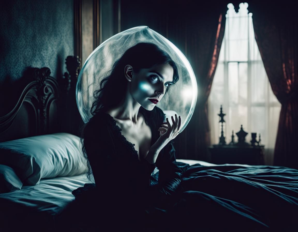 Surreal Gothic Horror: Vampire Fangs and Victorian Woman