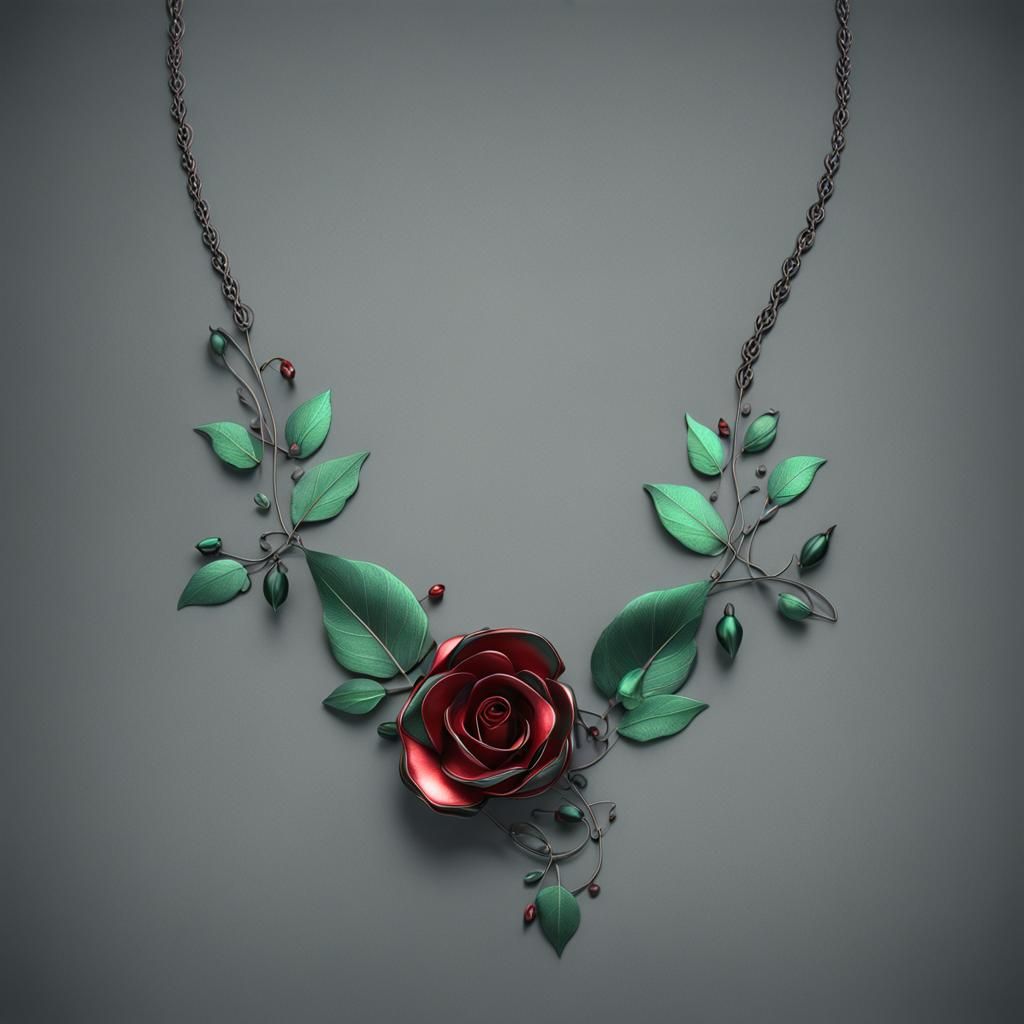 Red Metal Rose Necklace Fantasy Concept Art