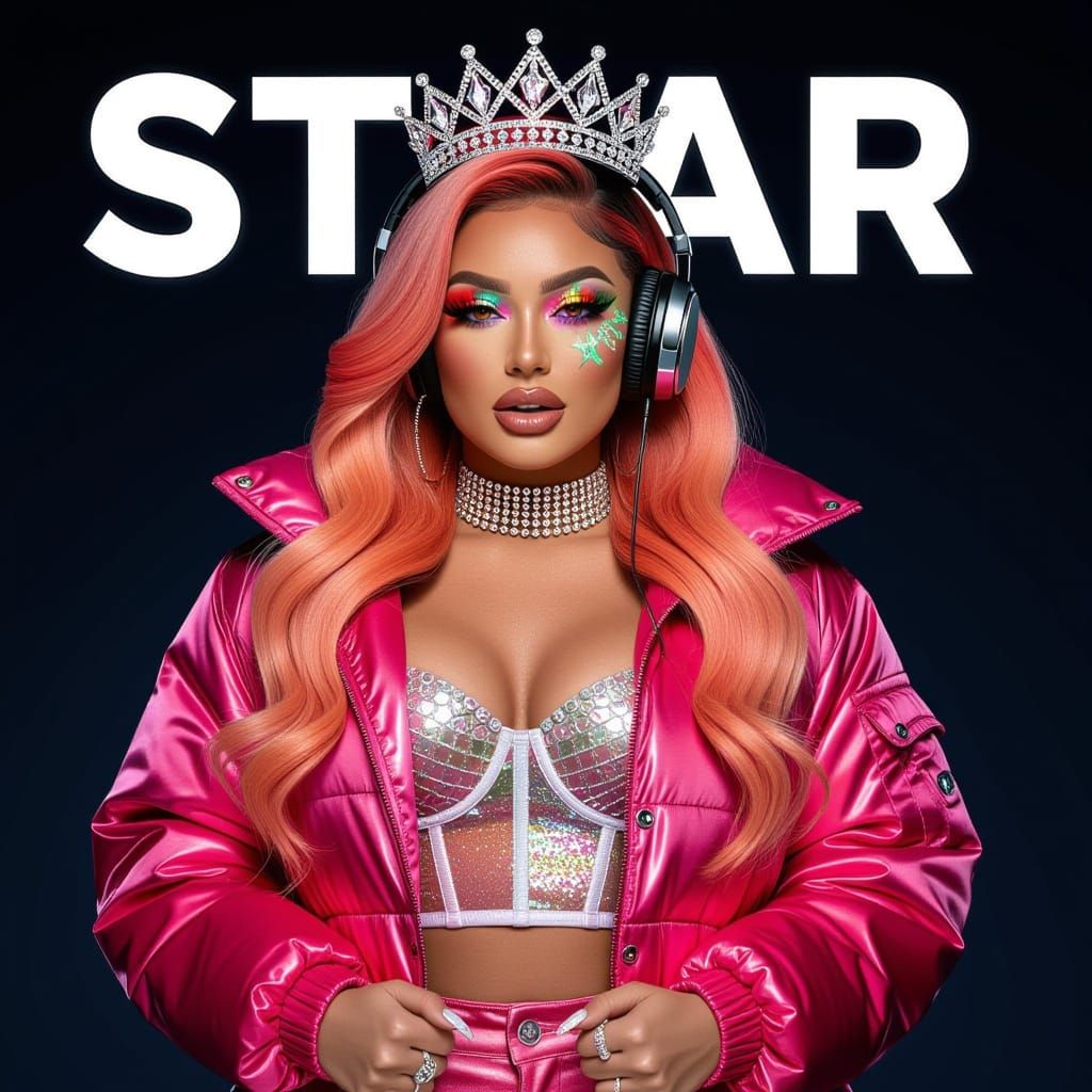 Baddie Rap Trap Pop Princess Album Cover Art in Glittering P...