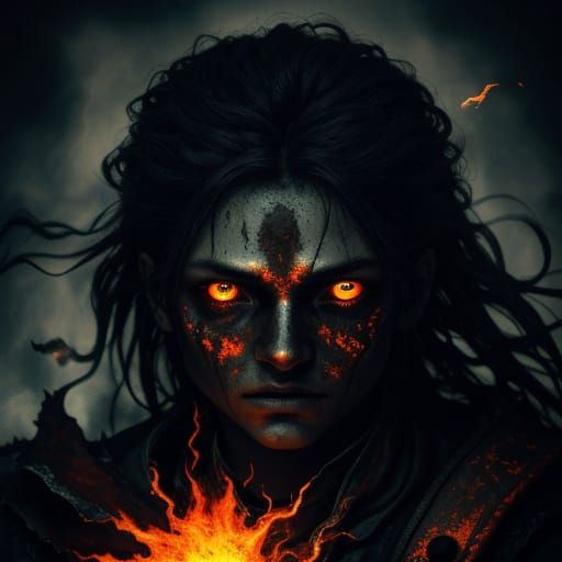 Mystical Child of Flames in Hyper-Realistic Digital Art