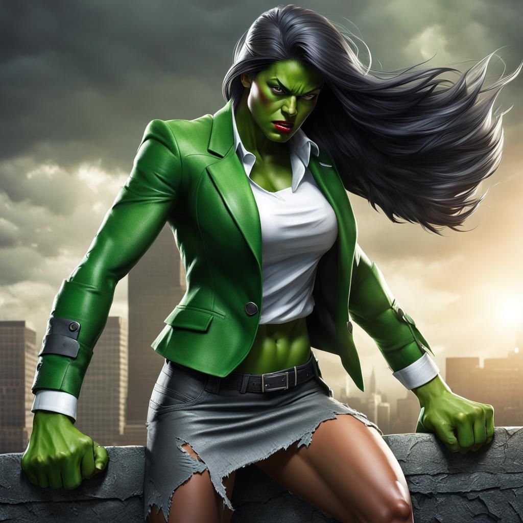 She-Hulk at the Office in Torn Clothing