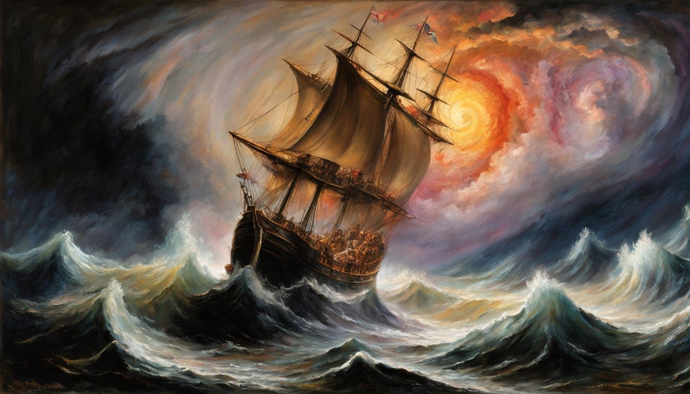 Spectral Galleon Navigates Celestial Storm