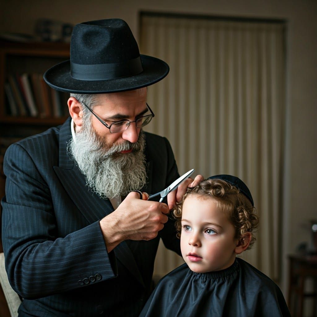 Hasidic Father Gives Traditional Chalaka Haircut to Son in W...
