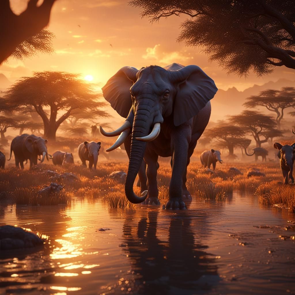 African Animal at Sunset: 3D Game Cinematic Render