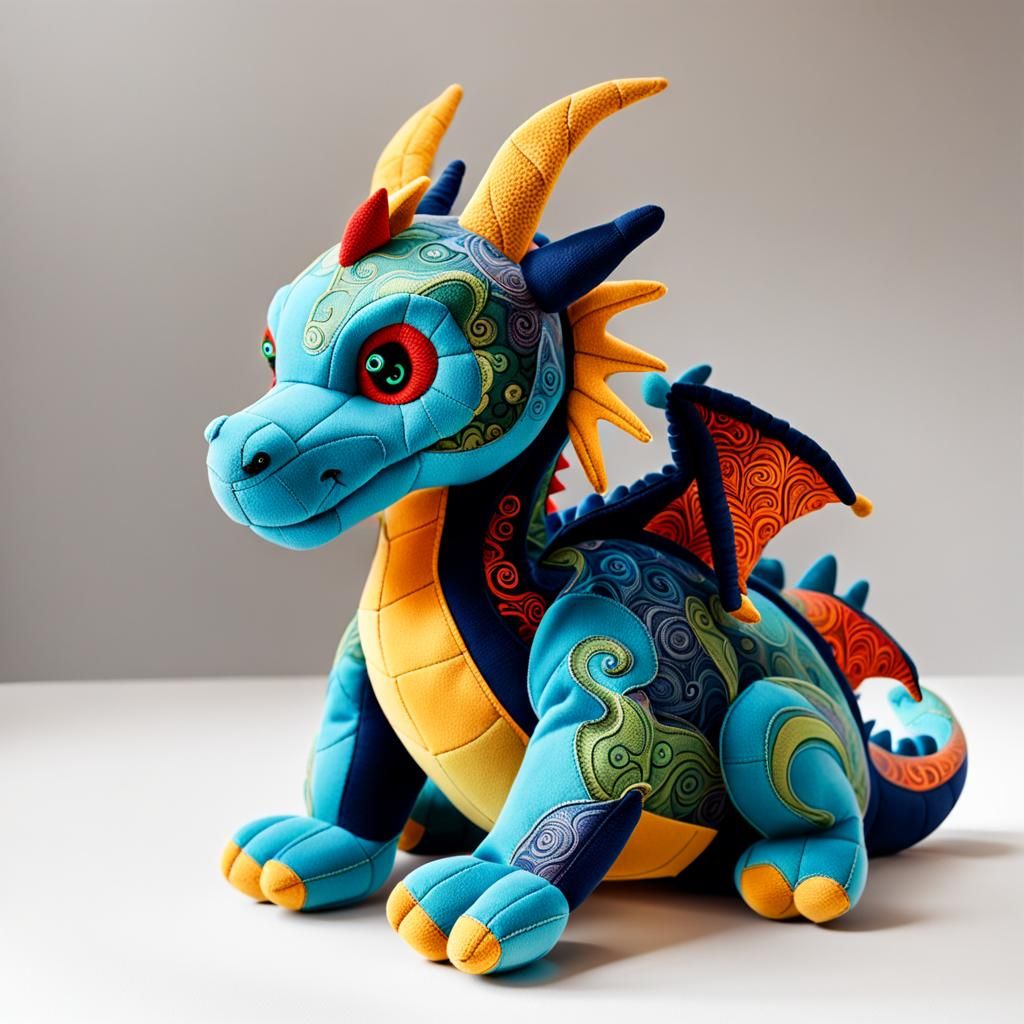 Dragon Stuffed Animal Toy in Abstract Art Style