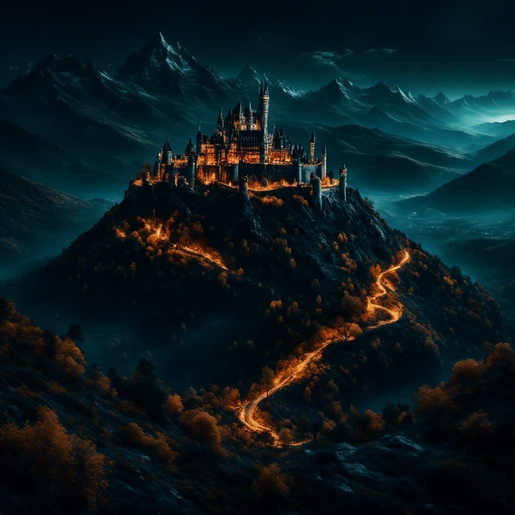 Night Castle on Distant Mountain