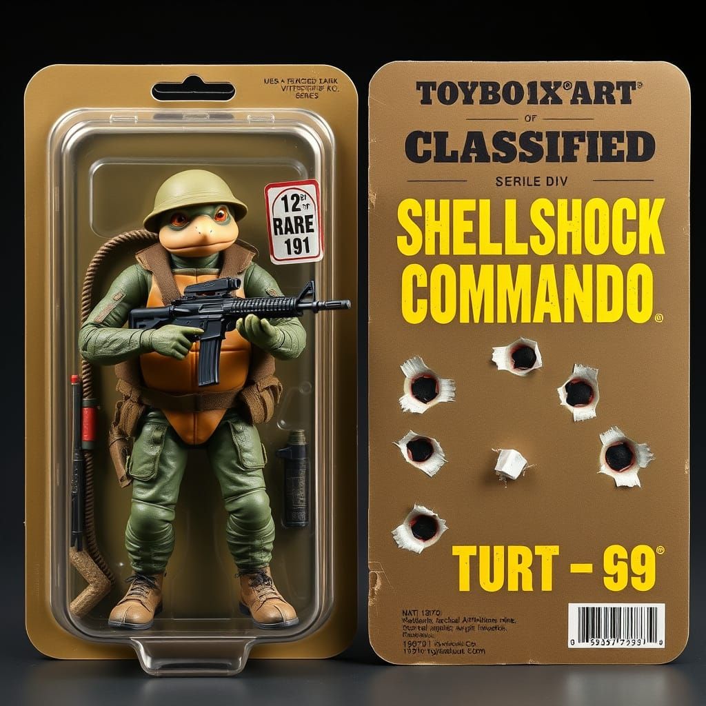 Vintage Military Action Figure Box Art in 1970s Style
