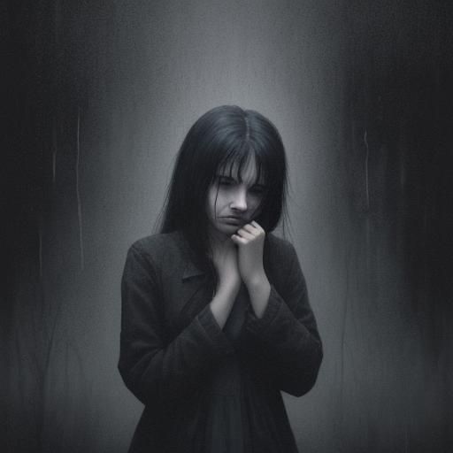 Eerie Dark Image of a Sad, Depressed Woman