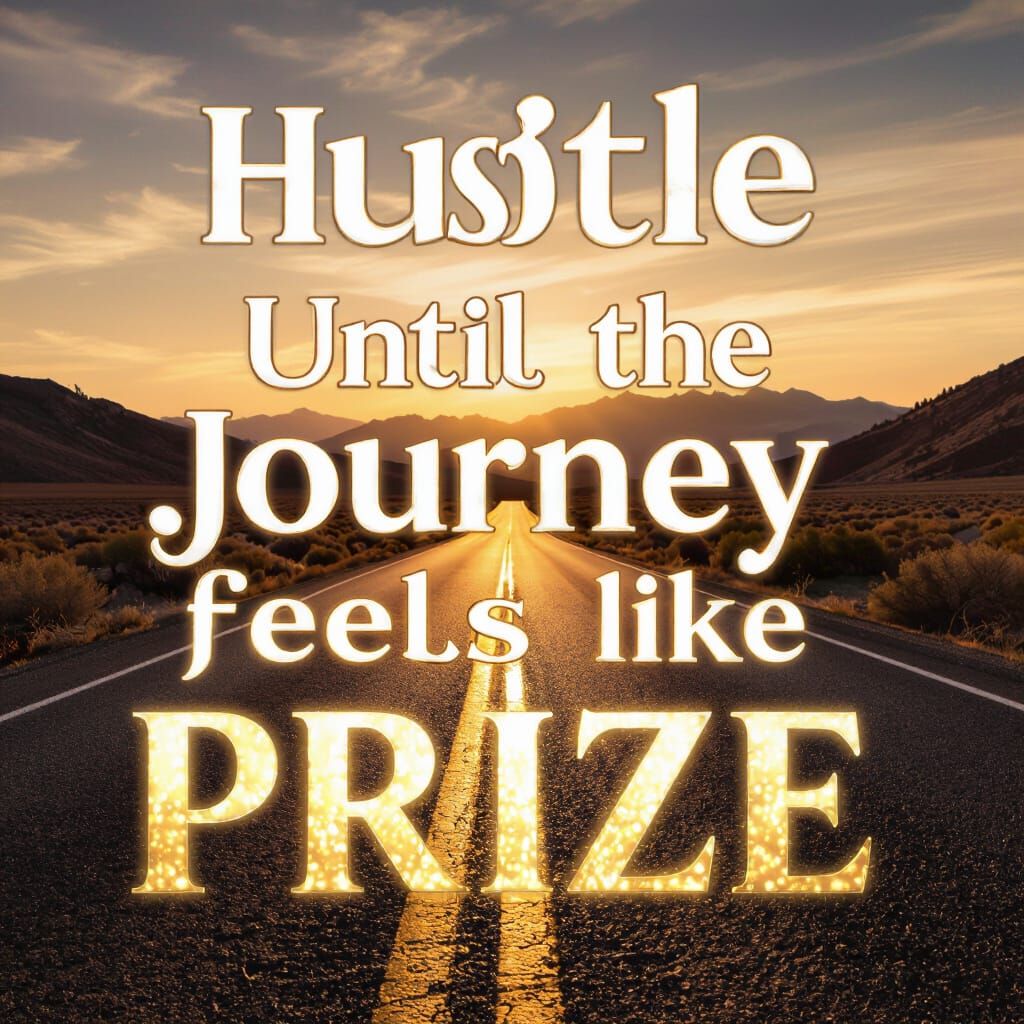 Inspirational Quote on Golden Road, Cinematic Style