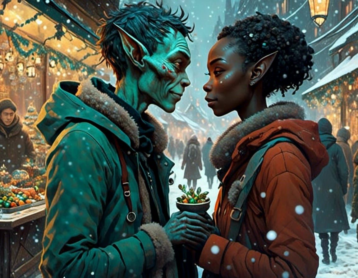 Festive Elf and Abe Sapien at Holiday Market