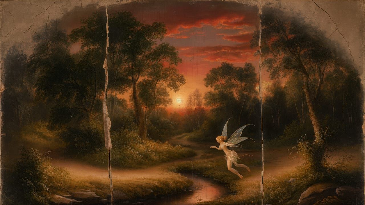 Renaissance-Style Woodland Fairy in Golden Dusk