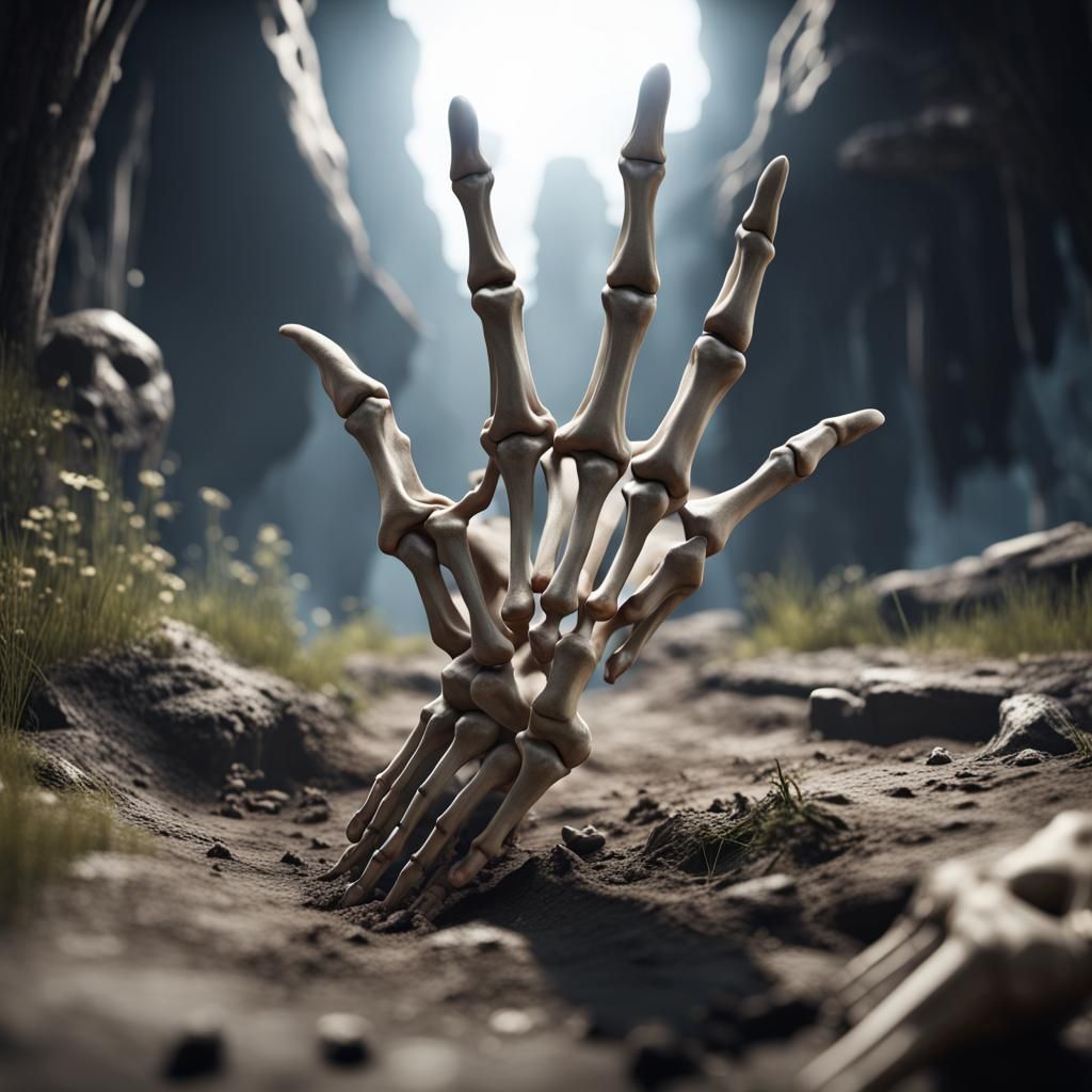 Skeletal Hand Emerges: 3D Game Cinematic Graphics