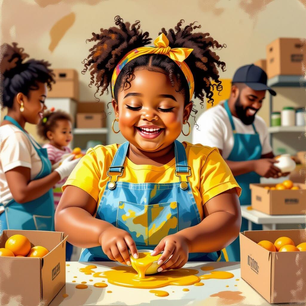 Joyful Black Girl Helping at Food Pantry