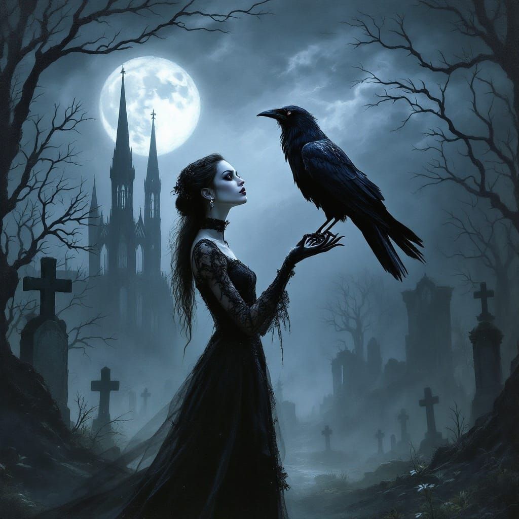 Dark Romance in a Moonlit Graveyard