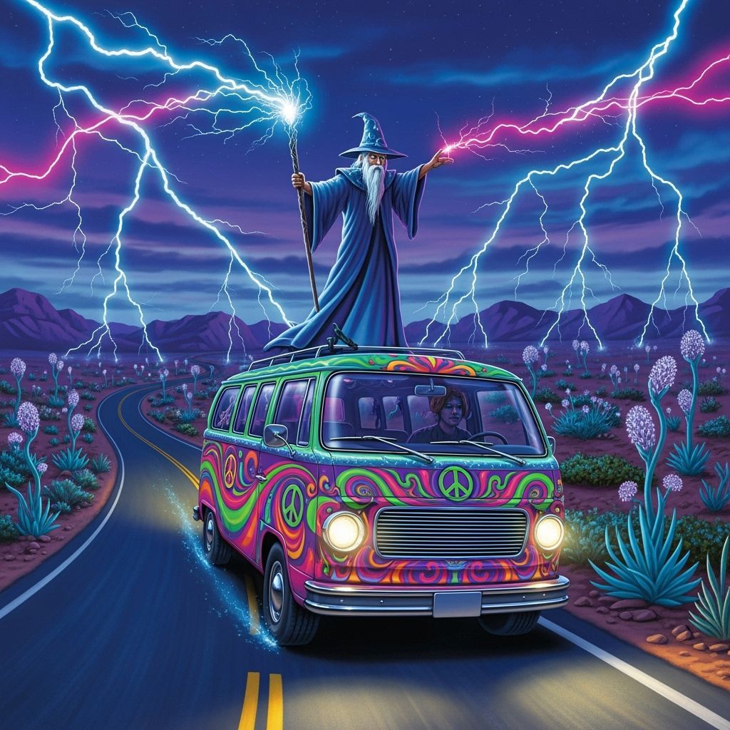 Psychedelic Wizard Van Trip in 90s Airbrush Style