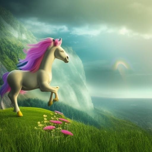 Majestic Pegasus on Cliff with Rainbow Wings