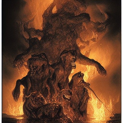 Three-Headed Basset Hound Cerberus in Hades