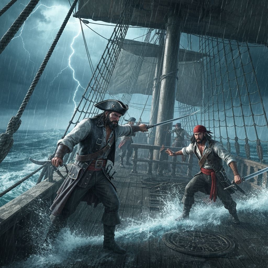 Pirates on Stormy Seas: Holographic Astral Illustration