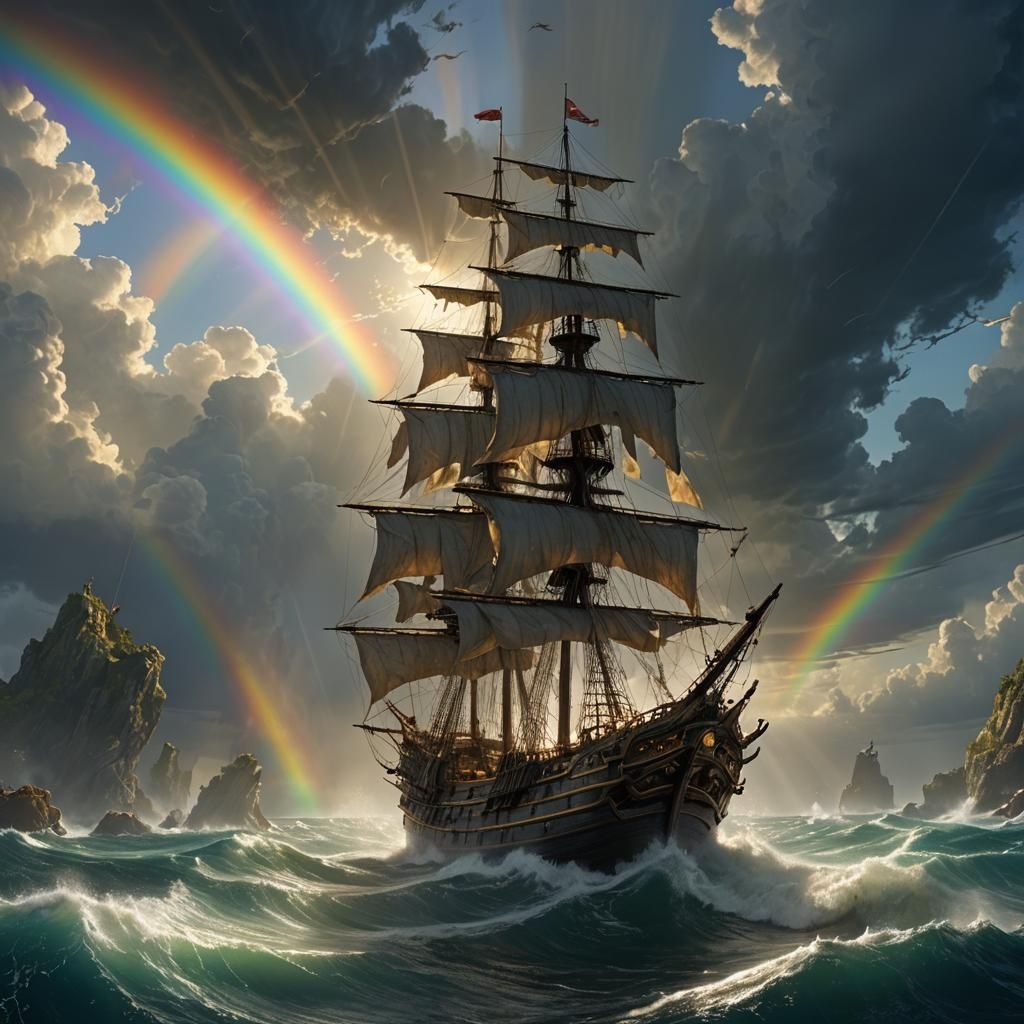 Pirate Ship on Rough Seas: Biblical Fantasy Art