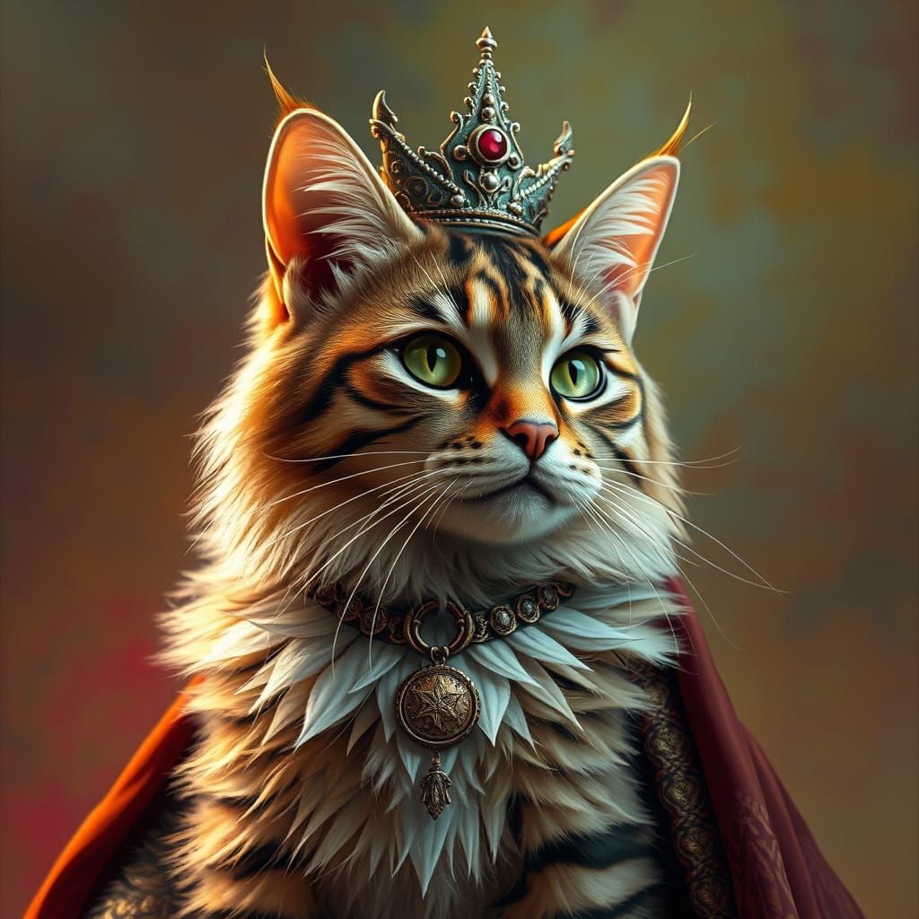 Majestic Cat in Regal Attire, Hyperrealistic Fur Texture
