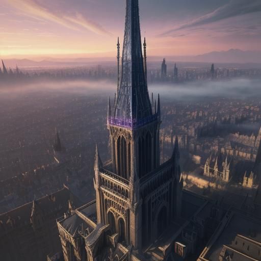 Eiffel Tower in Dreamlike Fantasy Cityscape