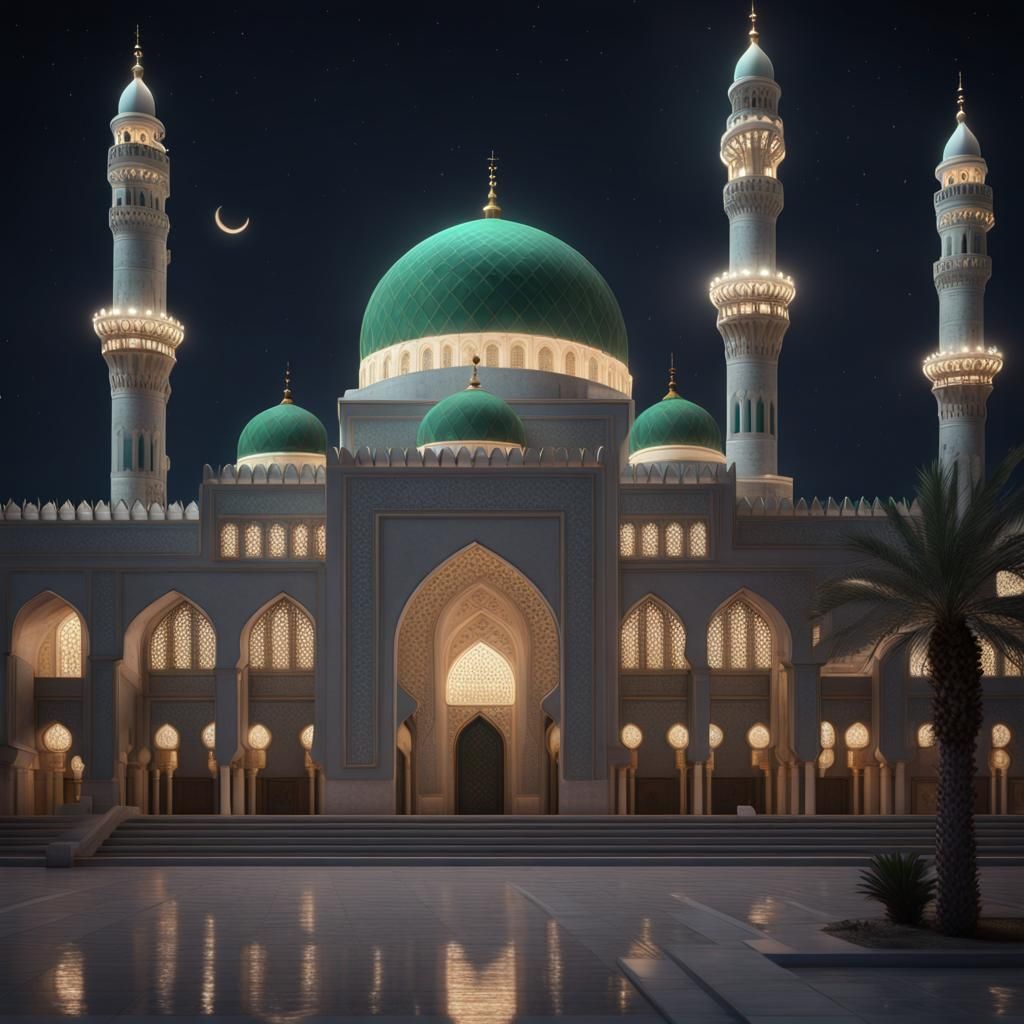 Hyperrealistic Madina Mosque at Night: 8k Unreal Engine Rend...