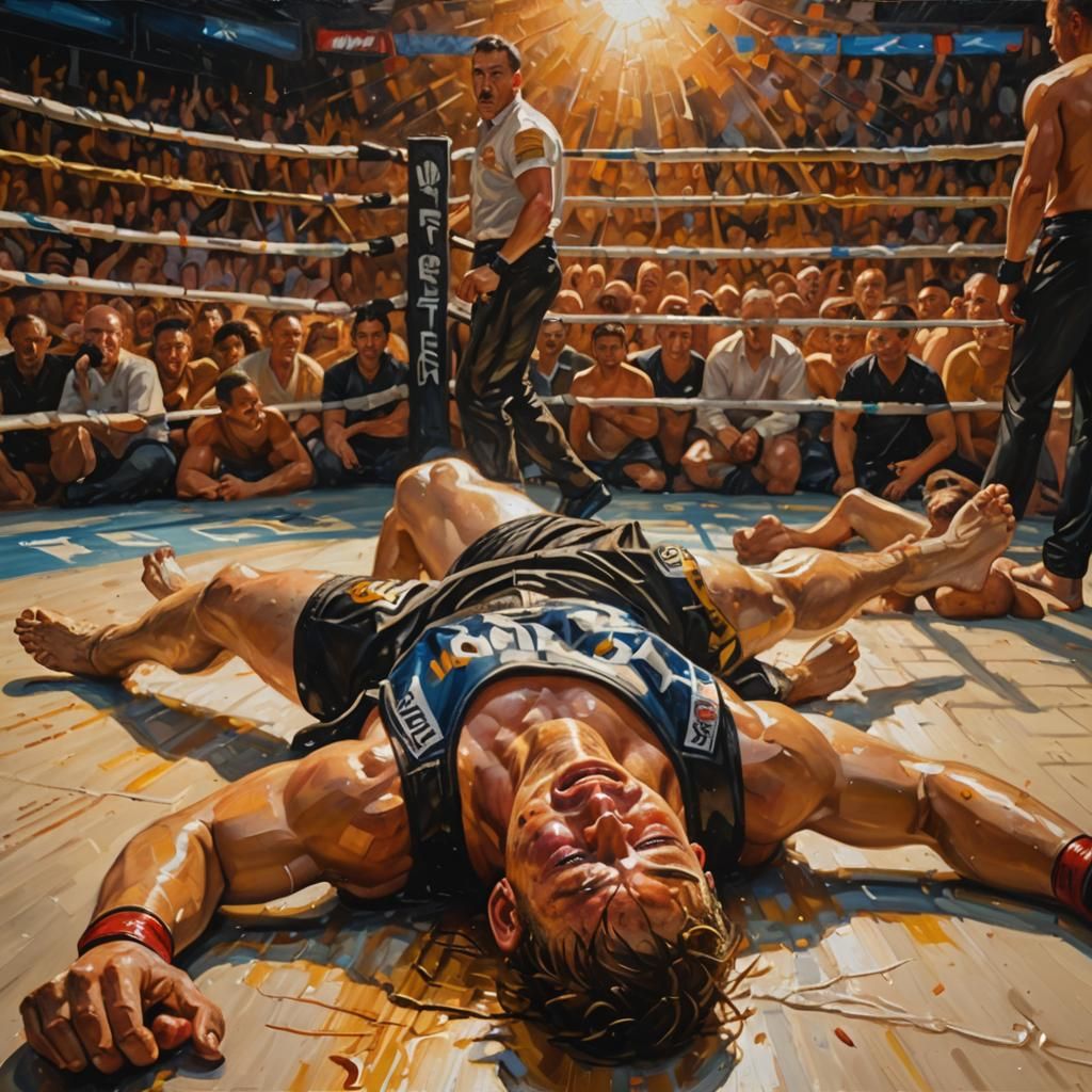 Knocked Out MMA Fighter in Vibrant Oil Painting