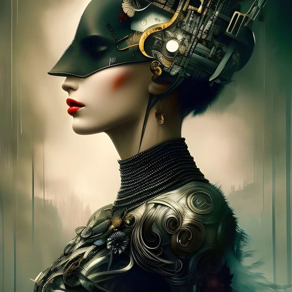 Haunted Woman in Bones: Digital Art Portrait
