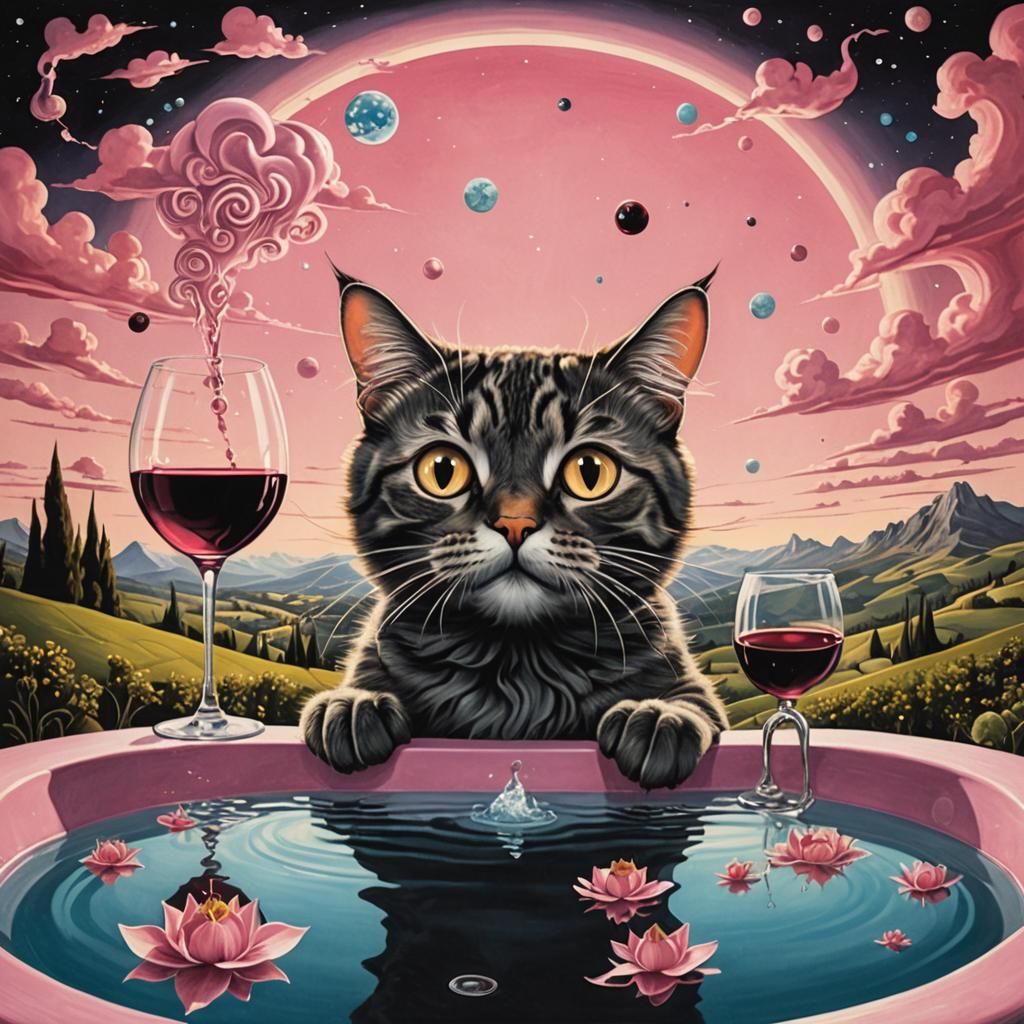 Surreal Cat Headscape with Demon, Dali and Escher Style