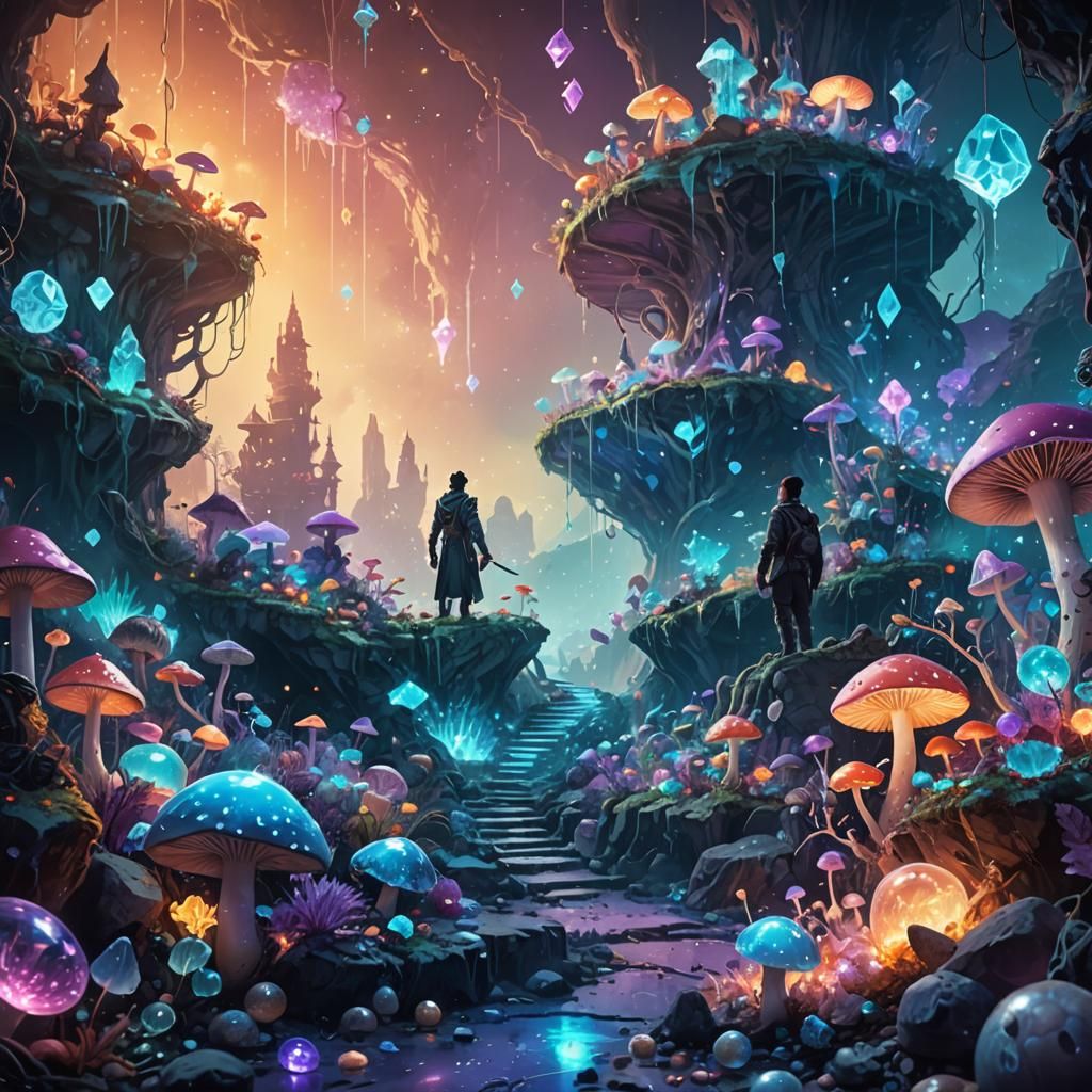 Adventurer's Treasure Trove in Neon Splatter Art Style