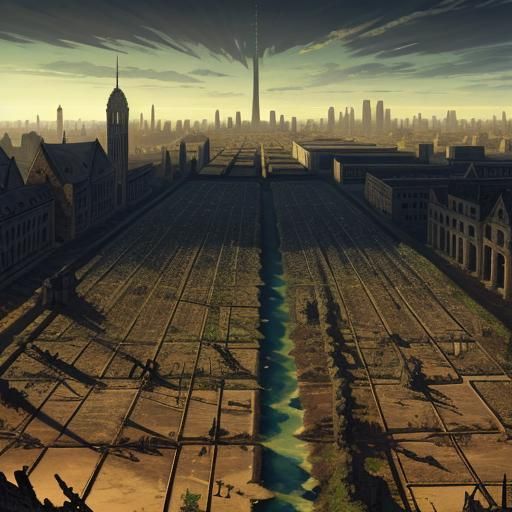 An army of hourglasses stretching to the horizon through a r...