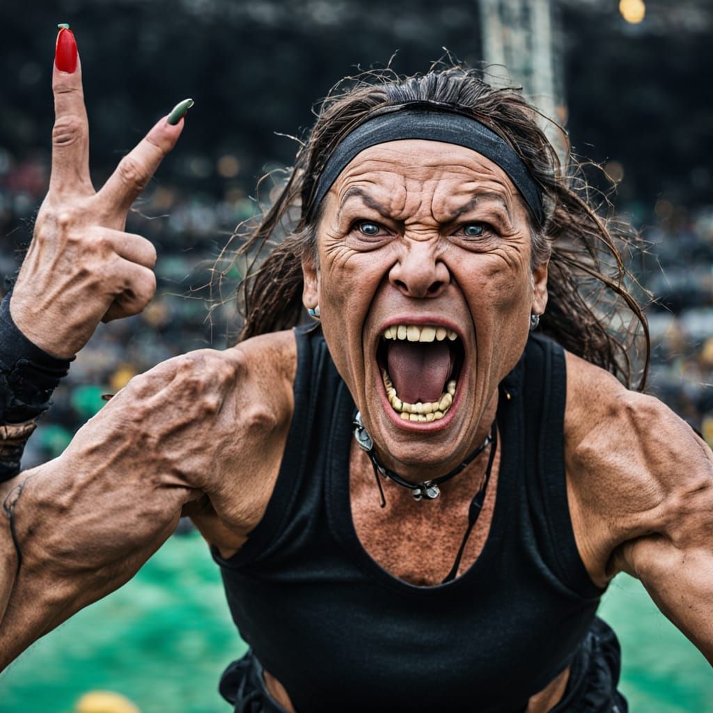 A Frenzied Female Figure in a Whirlwind of Chaos