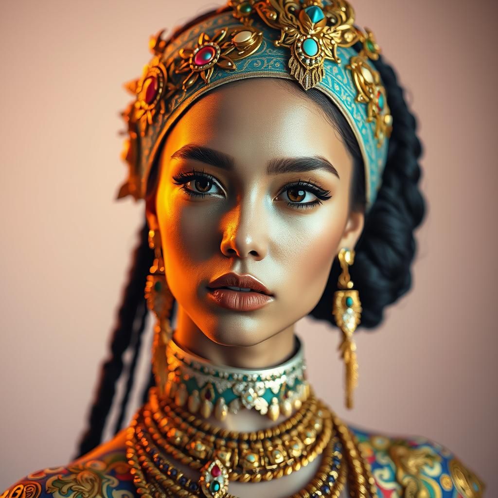 Exotic Woman with Golden Accents in Art Nouveau Style