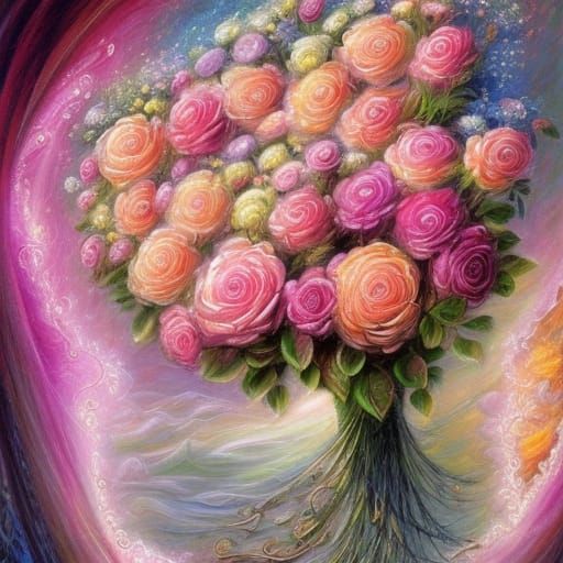 Ethereal Pink Rose Bouquet Inspired by Fantasy Art