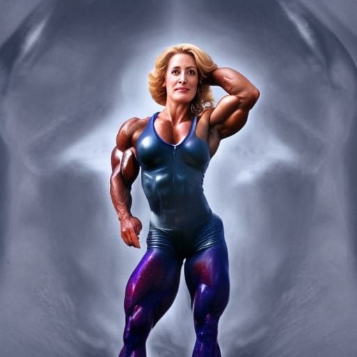 Female Bodybuilder Flexing: Detailed Matte Painting