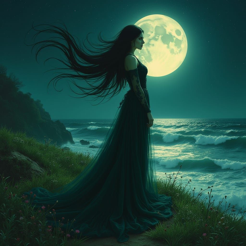 Elegant Vampire Under Moonlight in Gothic Style